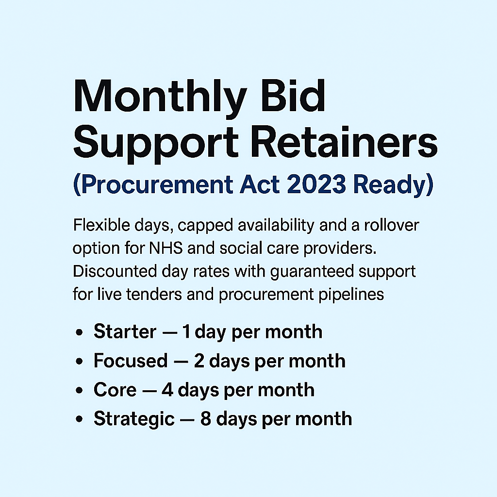 Monthly Bid (Tender) Writing Support Retainers (Procurement Act 2023 Ready)