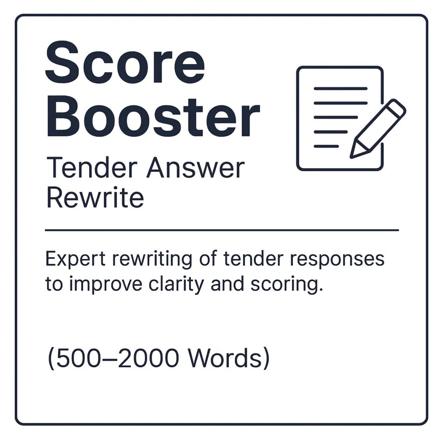 Score Booster - Tender Answer Rewrite service image showing expert tender response rewriting for 500-2000 word method statements