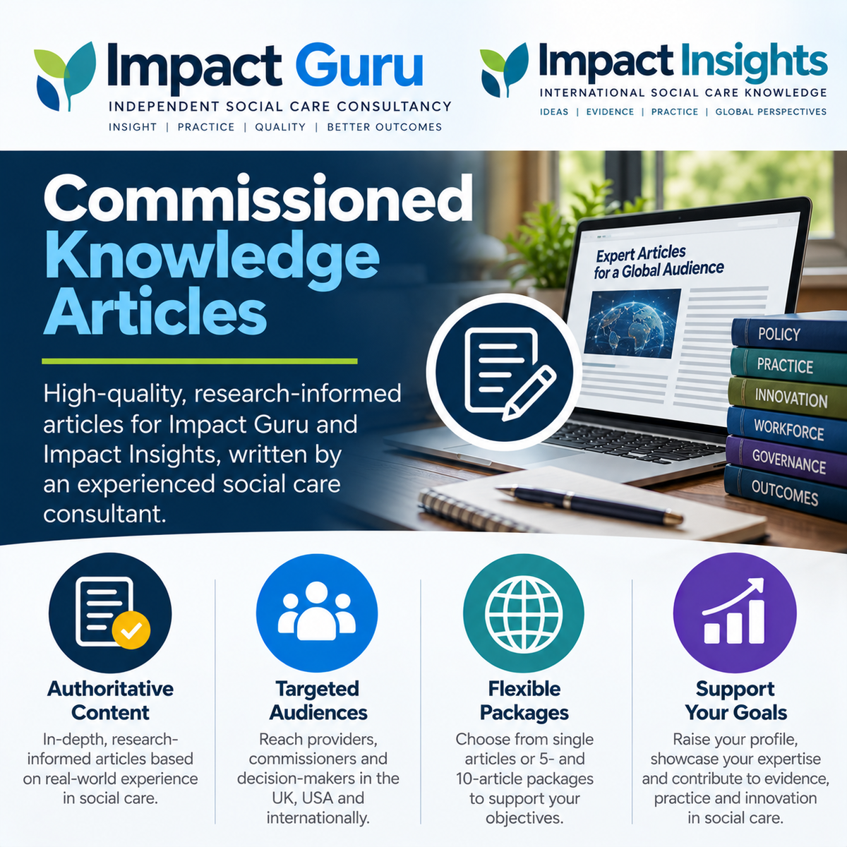 Commissioned Knowledge Articles from Impact Guru and Impact Insights, featuring professional social care writing, research and digital publication.